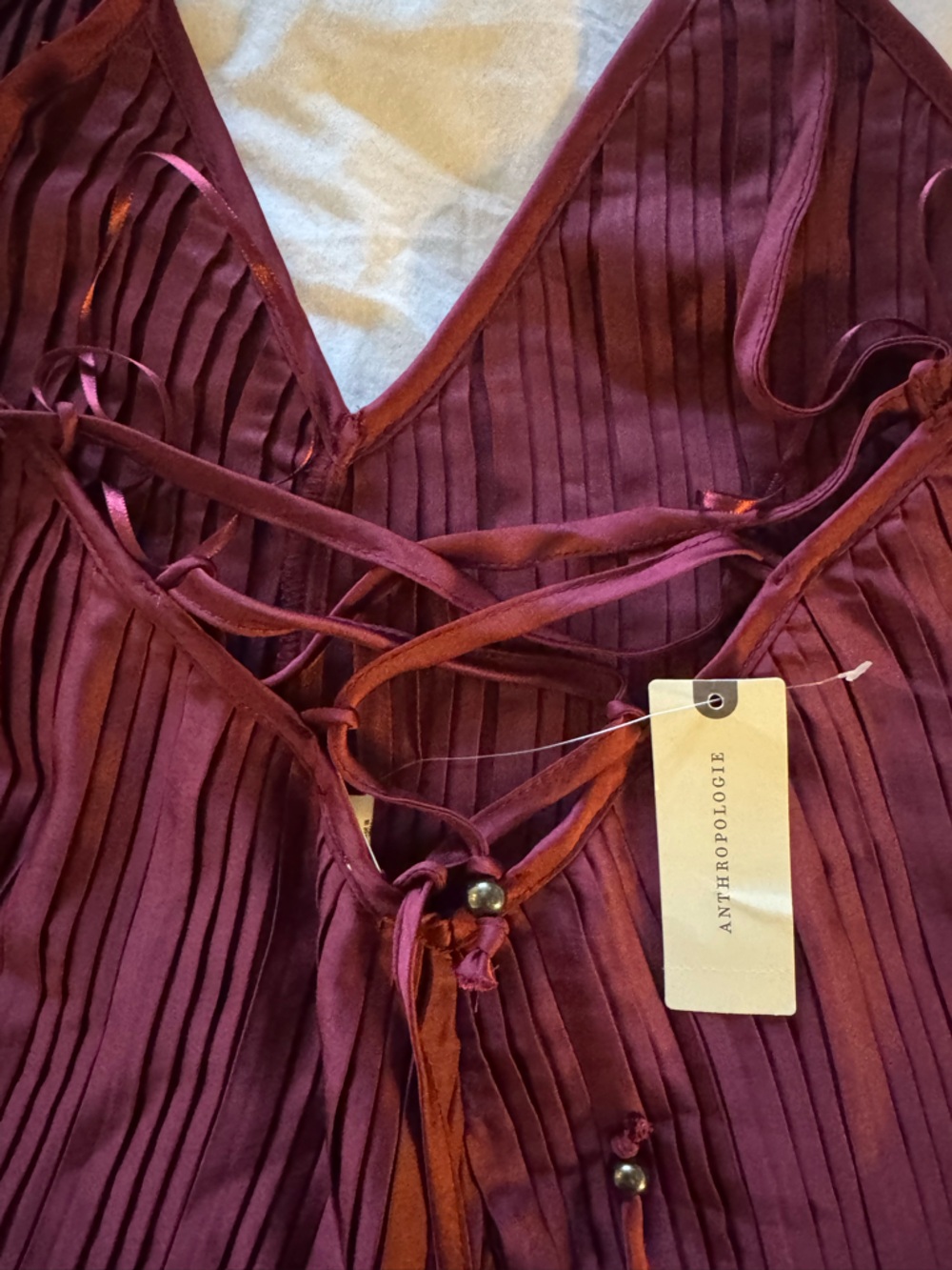 Anthro Pleated Wine Jumpsuit Wide Leg Strappy Size S NWT - Picture 5 of 7